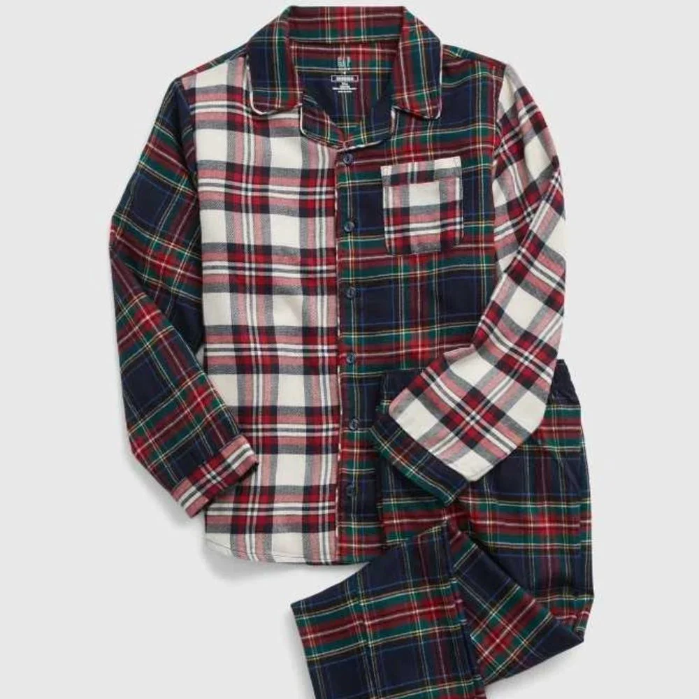New boys 6 8 10 Gap kids plaid button up pajama set - top & bottoms